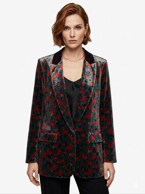 Zara Multicolor Floral Blazer in Red & Green Poppy print.